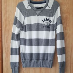 Aeropostale Gray and White Striped Sweater